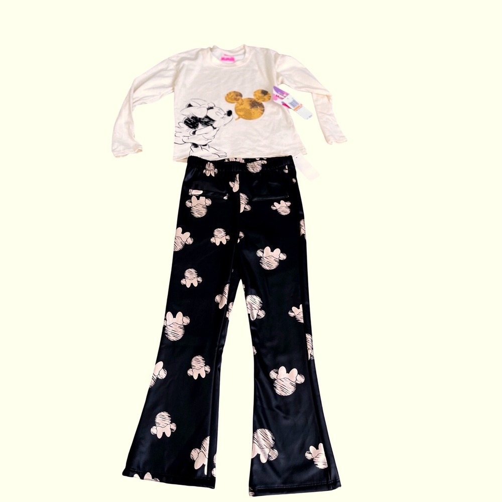 Disney Junior Minnie Mouse Girls 2 Piece Set Faux Leather Flare Pants Top 6X NEW